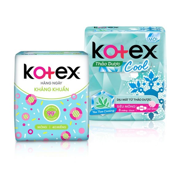 Htd-combo bvs Kotex hằng ngày kháng khuẩn + thảo dược cool siêu mỏng không cánh