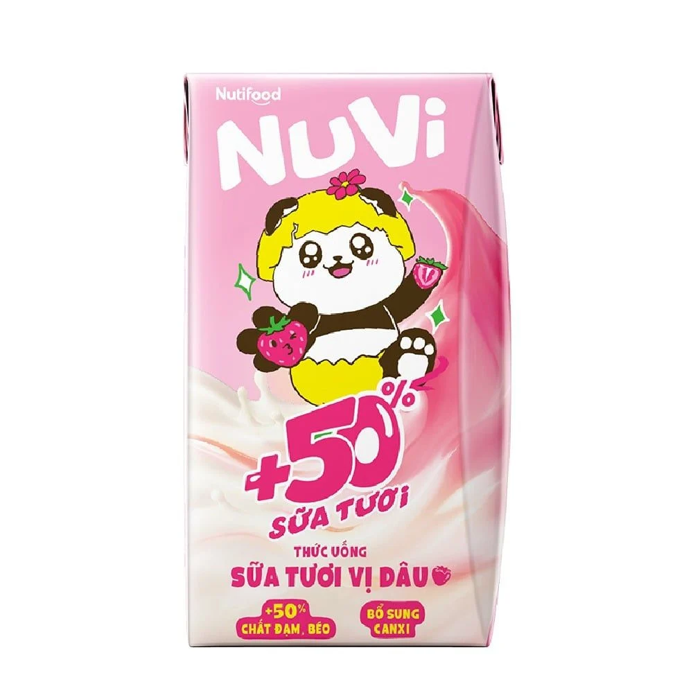 Sữa tươi Nuvi vị dâu +50% sữa tươi